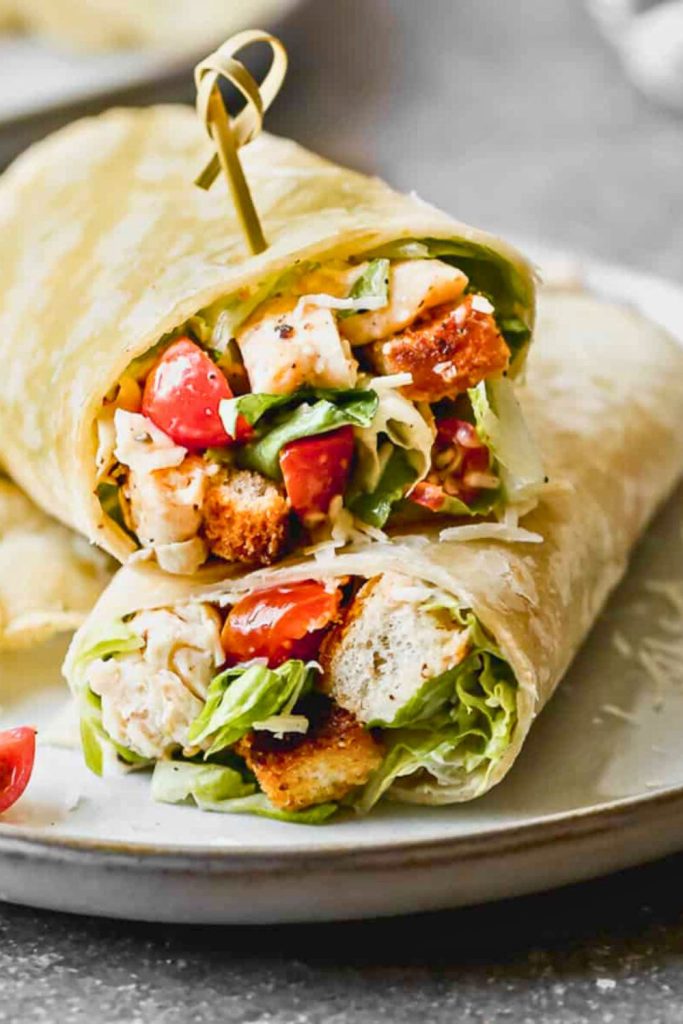 Crockpot Chicken Caesar Wraps