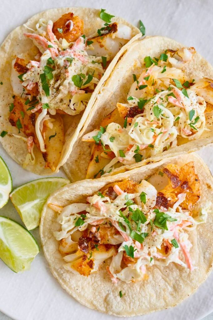 Grilled Fish Tacos with Crunchy Slaw