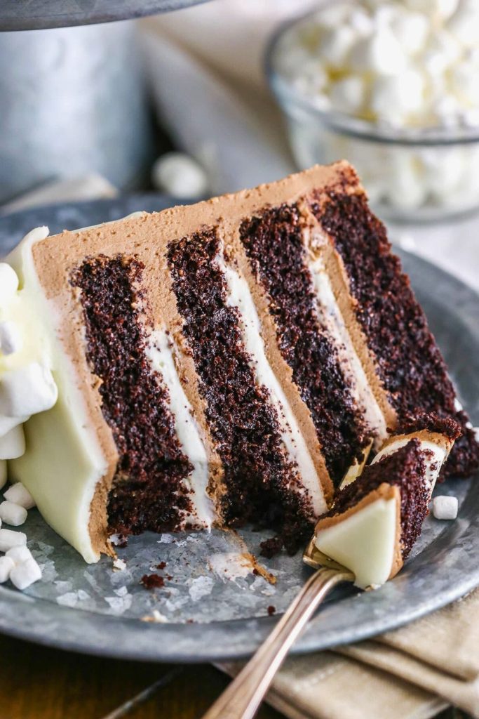 Hot Chocolate Layer Cake with Marshmallow Frosting