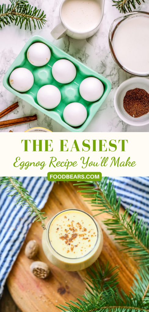 Glasses of creamy homemade eggnog topped with fresh nutmeg